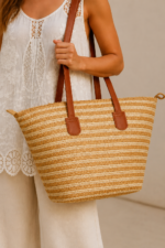Capazo natural Agnes beige asas cuero marron bolso boho verano mujer La Gata Voladora Alpujarra Almeria