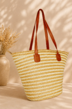 Capazo natural beige asas cuero marron bolso boho verano La Gata Voladora Alpujarra Almeria