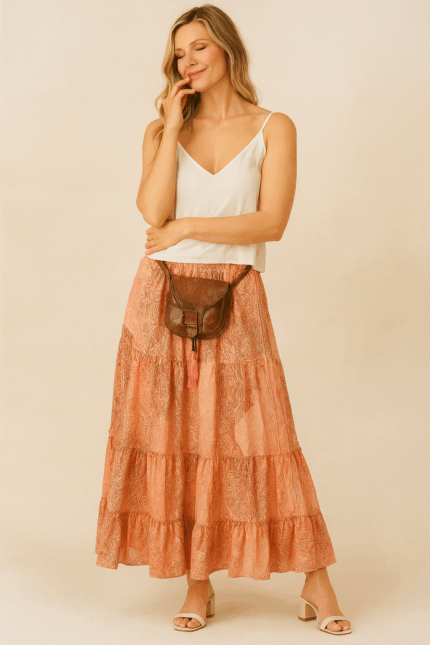 falda de seda boho Demeter Gold - La Gata Voladora