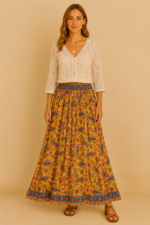 Falda de India de seda amarilla boho - La Gata Voladora