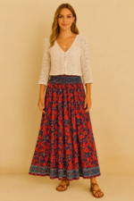 Falda de India de seda roja boho - La Gata Voladora