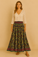 Falda de India de seda verde boho - La Gata Voladora