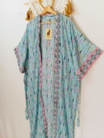 kimono de seda boho chic largo de seda con cordón ajustable - La Gata Voladora