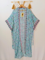 kimono de seda boho chic largo de seda con cordón ajustable - La Gata Voladora