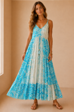 vestido algodon venus turquesa boho largo La Gata Voladora Alpujarra Almeria