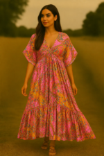 vestido de seda rosa Nefertiti oversize estilo boho chic - La Gata Voladora Alpujarra Almeria