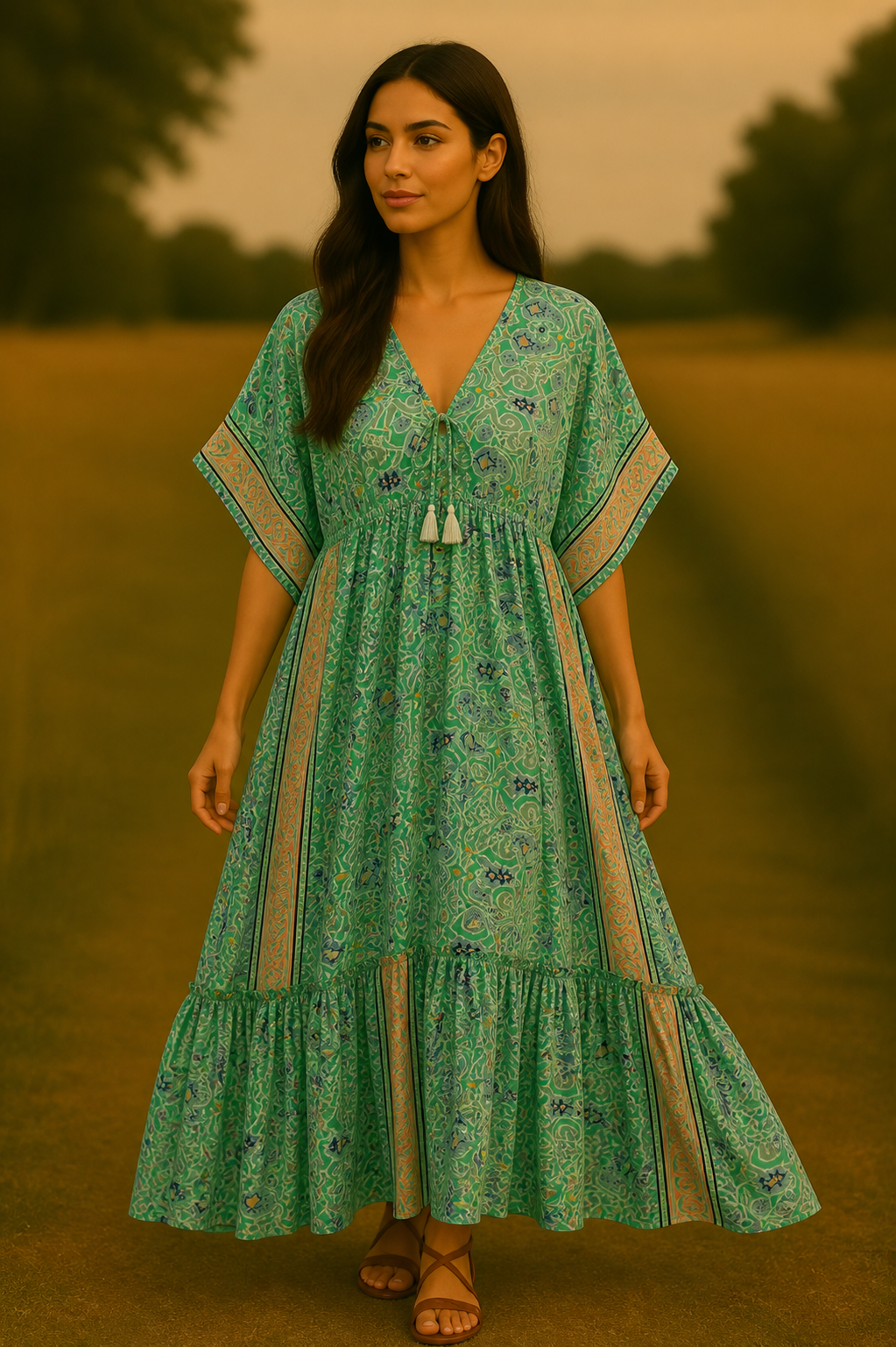 Vestido-de-Seda-Verde-Oversize-Boho-Nefertiti-de-La-Gata-Voladora vestido de seda verde Nefertiti oversize estilo boho chic - La Gata Voladora Alpujarra Almeria