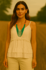 Blusa ibicenca Nannar con tirantes ajustables, volantes y detalles plateados estilo boho chic