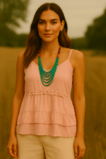 Blusa ibicenca Nannar con tirantes ajustables, volantes y detalles plateados estilo boho chic