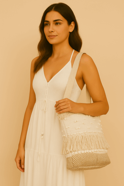 bolso boho blanco modelo ibicenco La Gata Voladora Laujar de Andarax Alpujarra Almeria