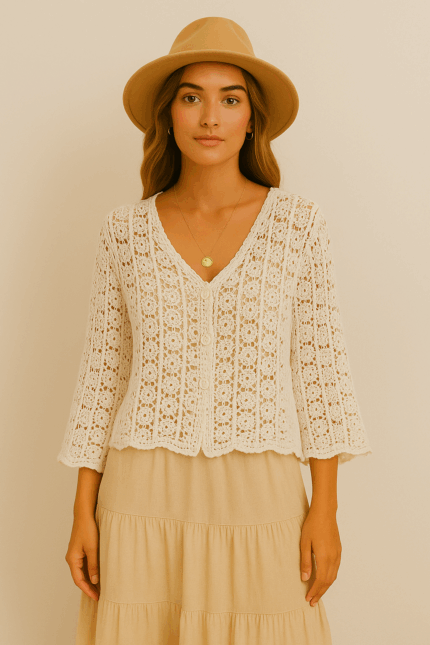 chaqueta ganchillo algodon mujer boho chic ibicenca La Gata Voladora Alpujarra Almería