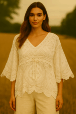 Poncho de encaje Ananda estilo boho ibicenco de algodón y viscosa