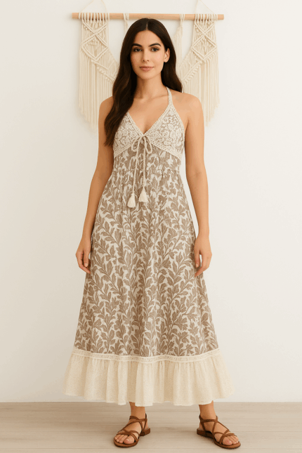 vestido de algodón de tirantes con bordados rojo boho chic