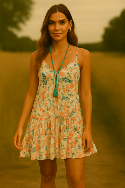 vestido corto de algodón rojo boho bohemio de tirantes estilo ibicenco - La Gata Voladora