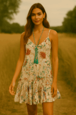 vestido corto de algodón rojo boho bohemio de tirantes estilo ibicenco - La Gata Voladora