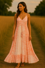 vestido largo de algodon rosa Venus estilo bohemio la Gata Voladora Laujar de Andarax Alpujarra