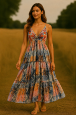 vestido bordado de algodón gris estilo bohemio La Gata Voladora Alpujarra Almeria