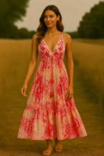 vestido bordado de algodón rojo estilo bohemio La Gata Voladora Alpujarra Almeria