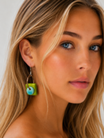 Pendientes de ceramica artesanales Nut color verde - La Gata Voladora
