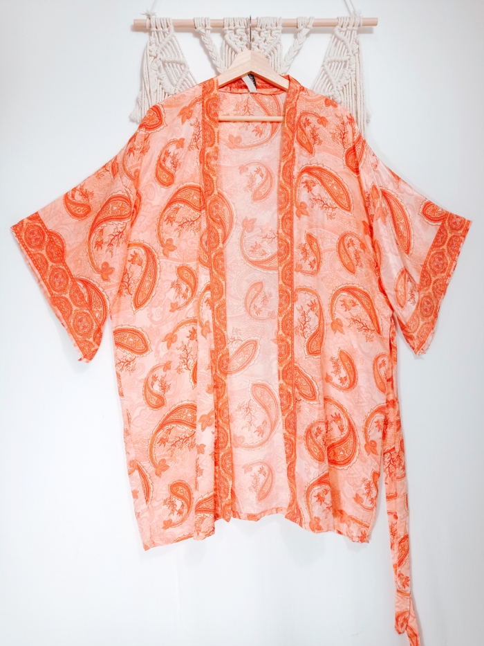 kimono de seda naranja