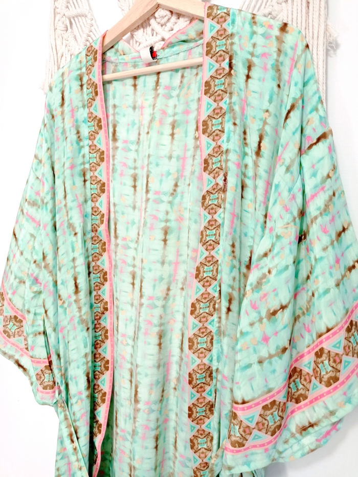 kimono de seda turquesa