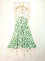 vestido de algodón de tirantes con bordados verde