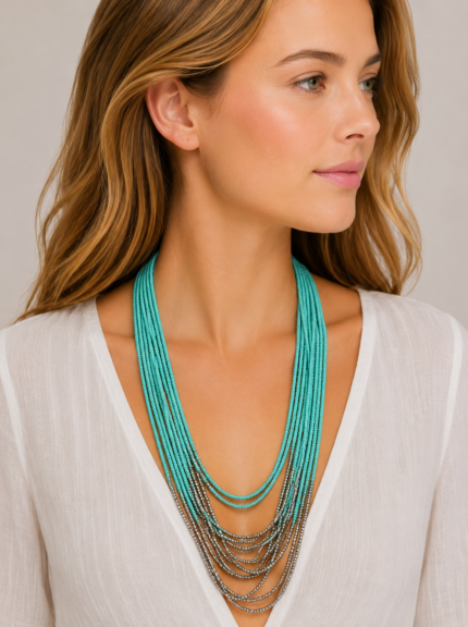 Collar Cleopatra Boho-Chic artesanal con cordón de cuero – La Gata Voladora