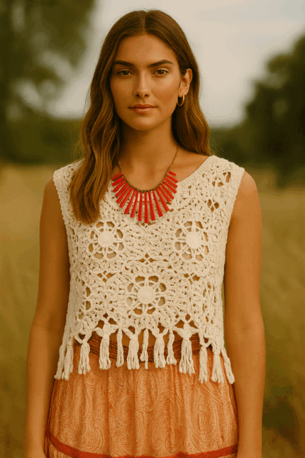 top de ganchillo Gaia algodón estilo boho - La Gata Voladora