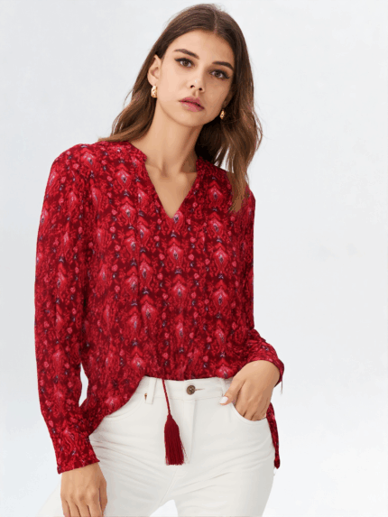 Blusa Sira Coline color frambuesa con estampado étnico boho - tallas S, M y L – La Gata Voladora