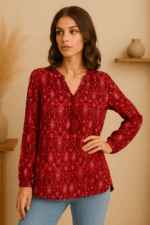 Blusa Sira Coline color frambuesa con estampado étnico boho - tallas S, M y L – La Gata Voladora