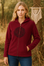Chaqueta Forro Polar burdeos bordado Mándala Coline - La Gata Voladora