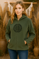 Chaqueta Forro Polar caqui bordado Mándala Coline - La Gata Voladora