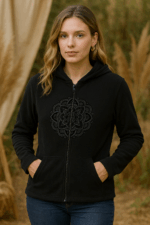 Chaqueta Forro Polar negra bordado Mándala Coline - La Gata Voladora