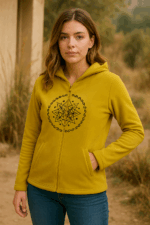 Chaqueta Forro Polar Mostaza Aura bordado Mándala Coline - La Gata Voladora