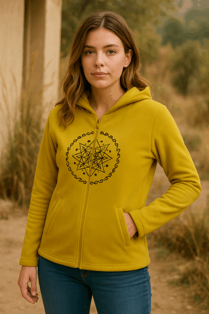 Chaqueta Forro Polar Mostaza Aura bordado Mándala Coline - La Gata Voladora