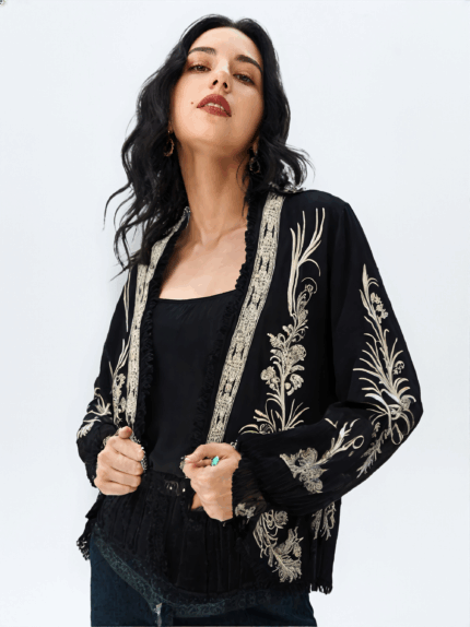 Chaqueta Kimono Sultana bordada de algodón boho – La Gata Voladora