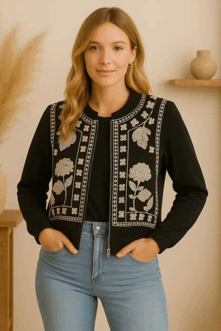 Chaqueta Boho entretiempo con bordados Perola- La Gata Voladora