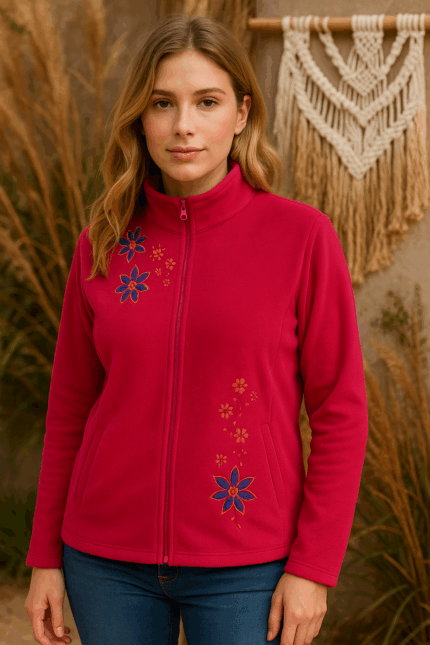 Forro Polar Flora fucsia bordado flores Coline - La Gata Voladora