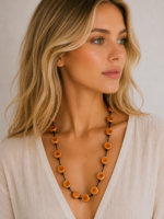 Collar Kira boho artesanal de cerámica naranja – La Gata Voladora