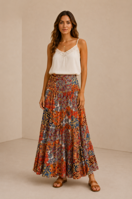 Falda Patchwork Coline multicolor boho – tallas S/M y L/XL – La Gata Voladora