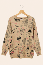 Jersey Funny Cats beige gatos estampados jersey punto La Gata Voladora Alpujarra Almeria