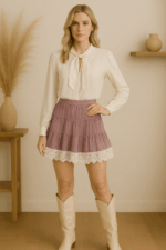 Mini falda Alma boho lila con encaje blanco – La Gata Voladora