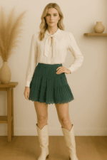 Mini Falda Gaia verde con encaje boho – La Gata Voladora