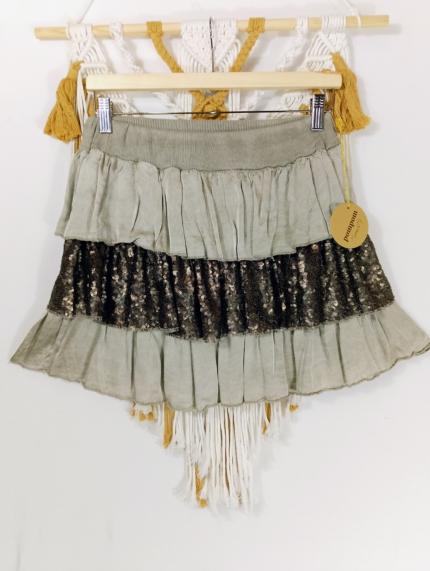 Mini Falda Vega gris con lentejuelas boho – La Gata Voladora
