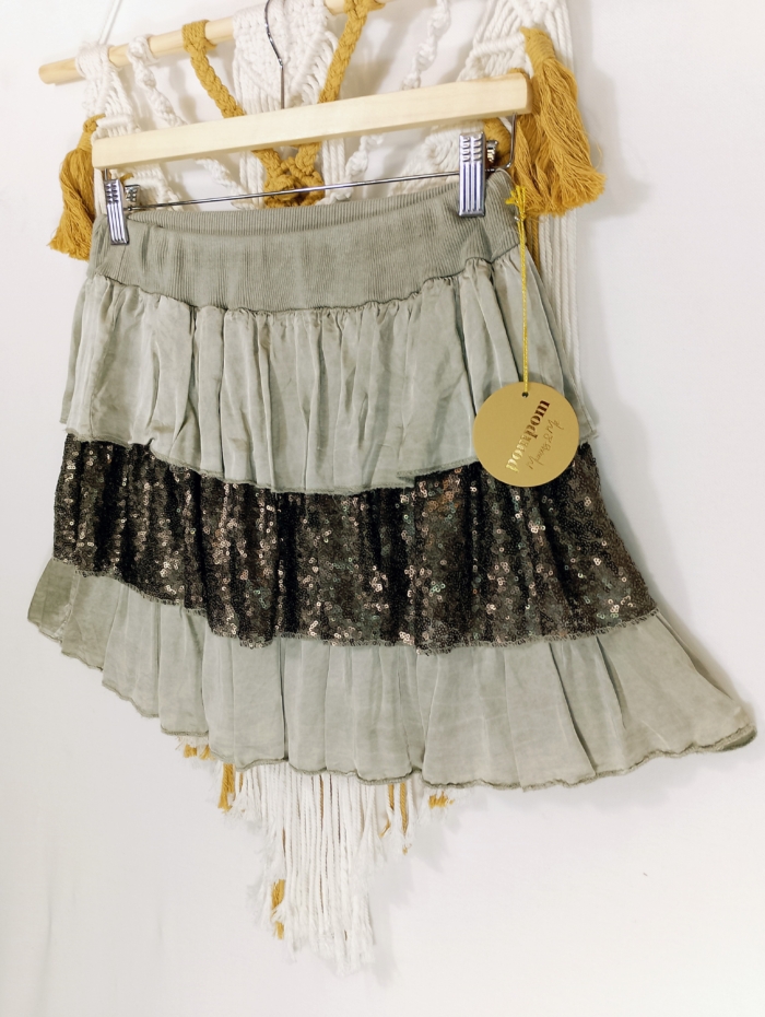 Mini Falda Vega gris con lentejuelas boho – La Gata Voladora