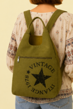 Mochila tela vintage star verde kaki boho urbano La Gata Voladora Alpujarra Almeria