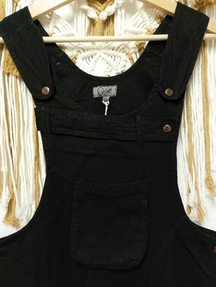 Peto Coline de algodón color negro con tirantes ajustables y bolsillos