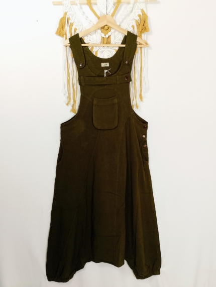 Peto Coline de algodón color verde militar con tirantes ajustables y bolsillos