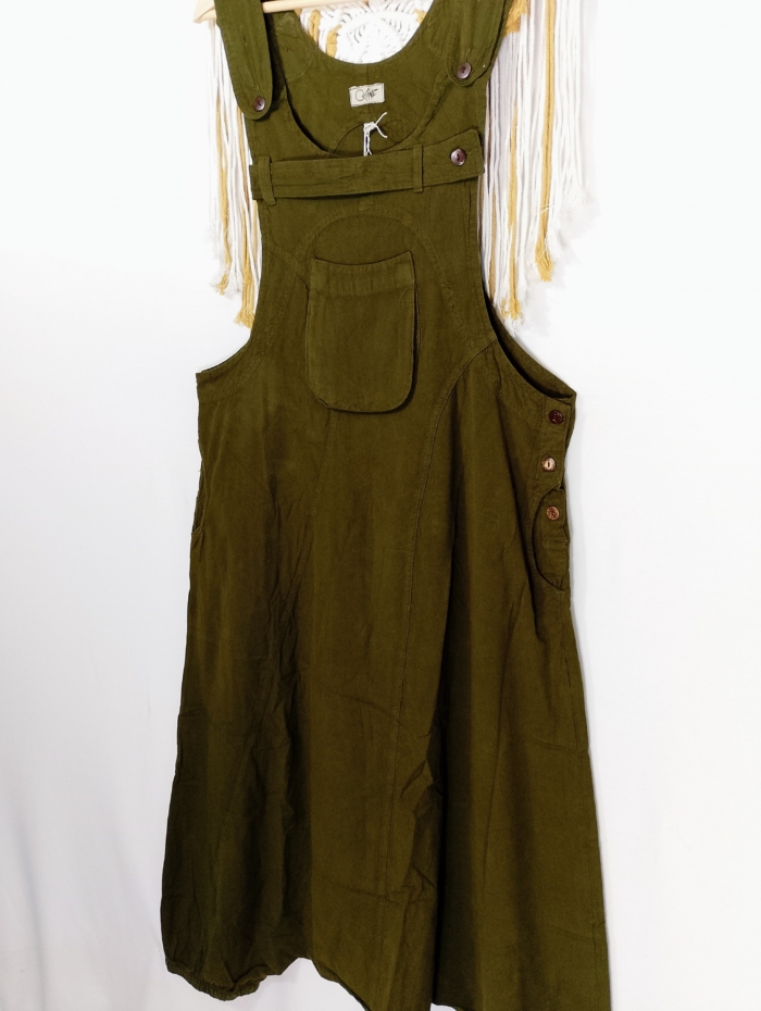 Peto Coline de algodón color verde militar con tirantes ajustables y bolsillos