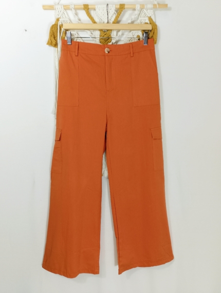 pantalón de algodón bon bolsillos laterales color teja